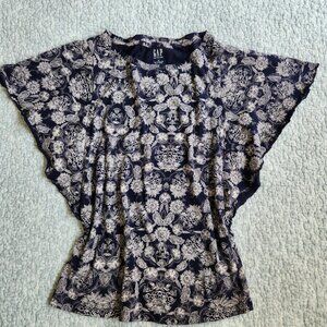 GAP Vintage Wash Tee Cotton Navy and White with flutter sleeves, Size XS